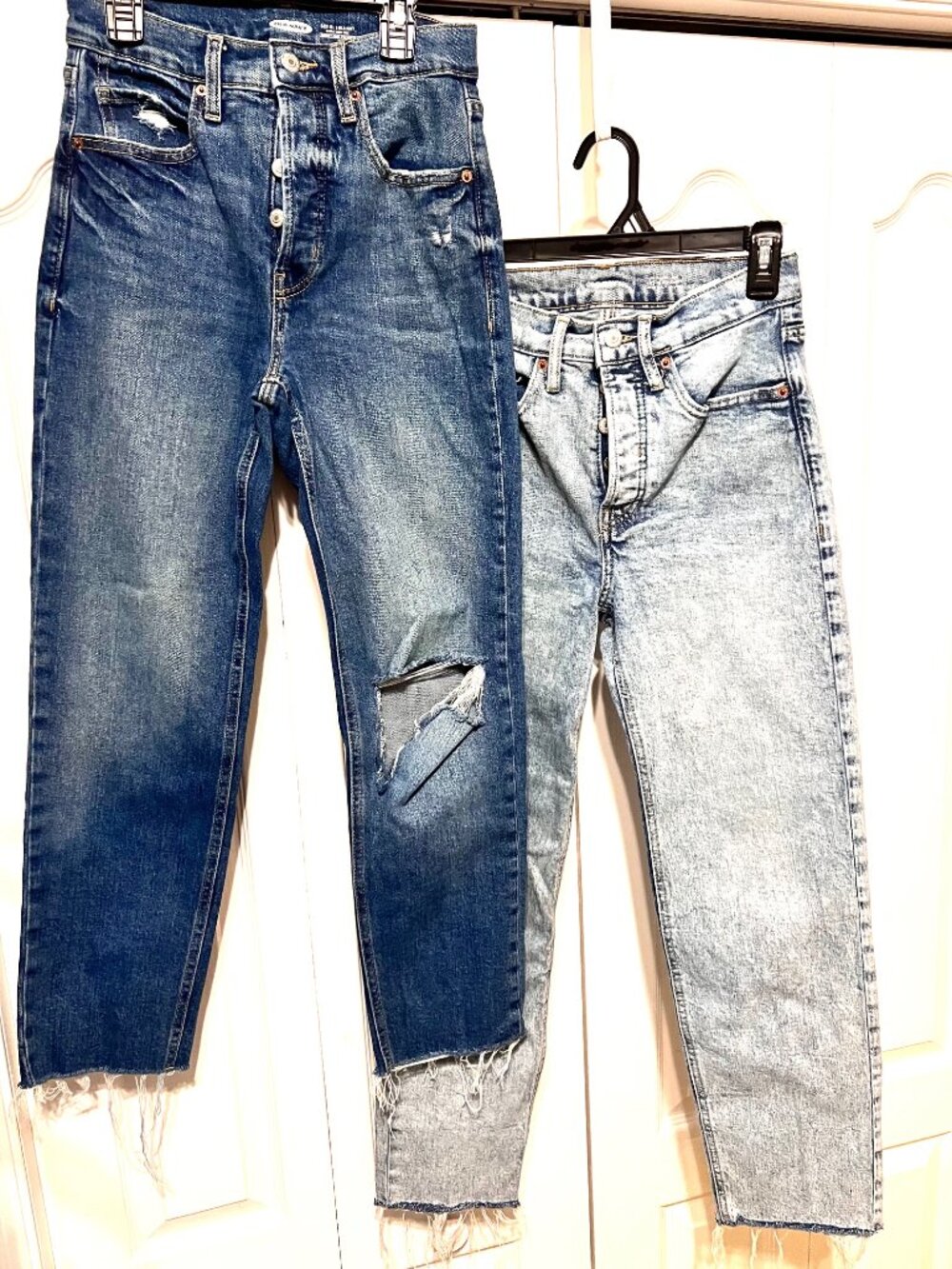 Old Navy Sky Hi Straight Extra High Rise Secret Slim Pocket-2 Pair-Sz. 0-Distres